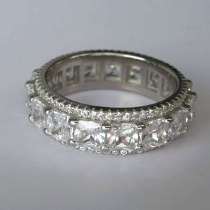 MEGA SPARKLER Sterling Silver Princess And Round CZ Eternity Band Ring Size 8